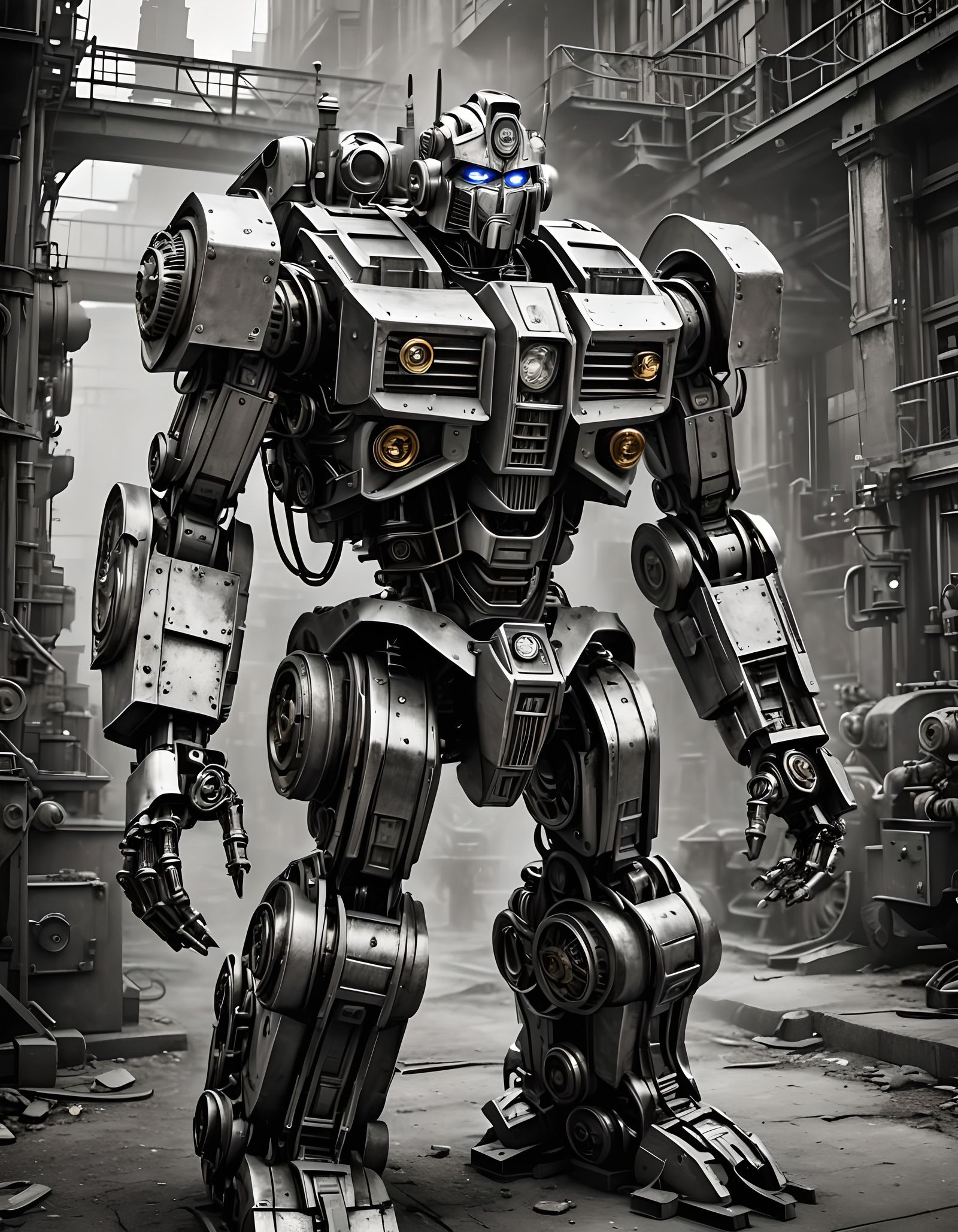 Steampunk Transformer Robot in Metropolis Style