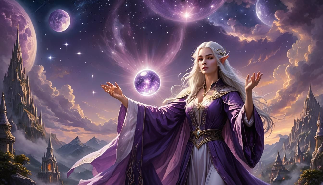 Elven Sorceress Casting Magic in Ethereal Fantasy Style