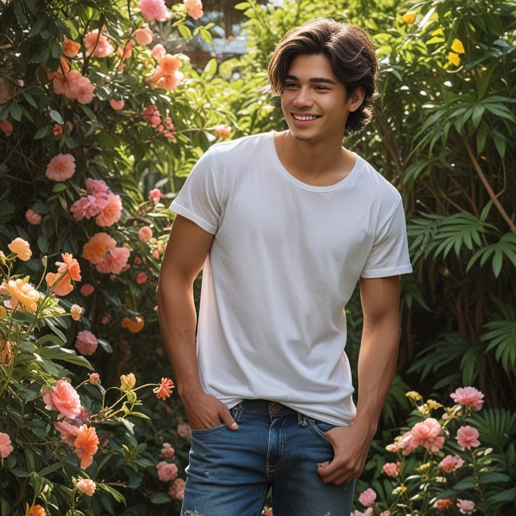 Young Latino Gardener Amidst Vibrant Blooms