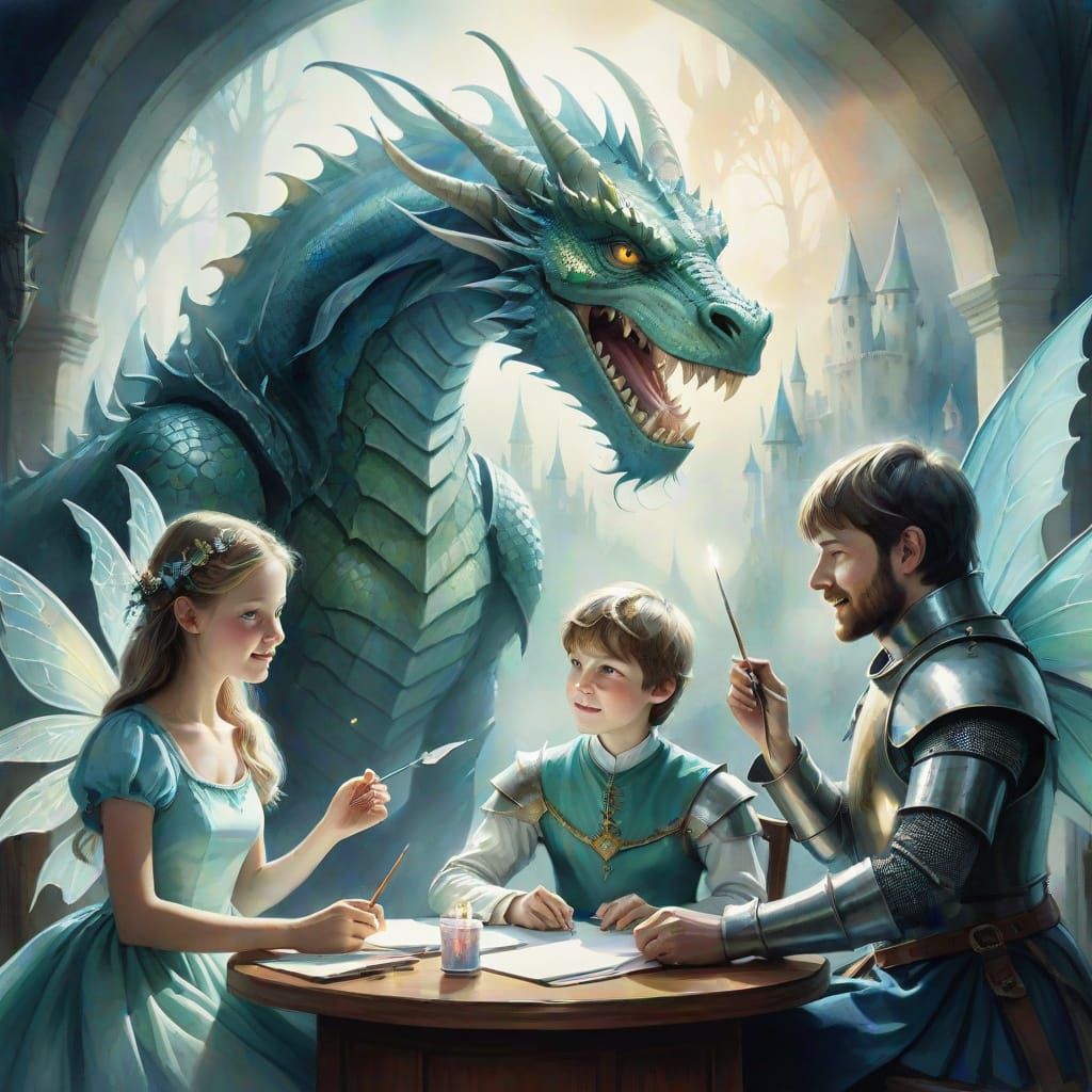 Whimsical Watercolor Fantasy Creatures in a Dreamlike Dentis...