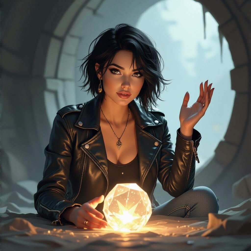 Woman Transformed into Goddess in Futuristic Chamber