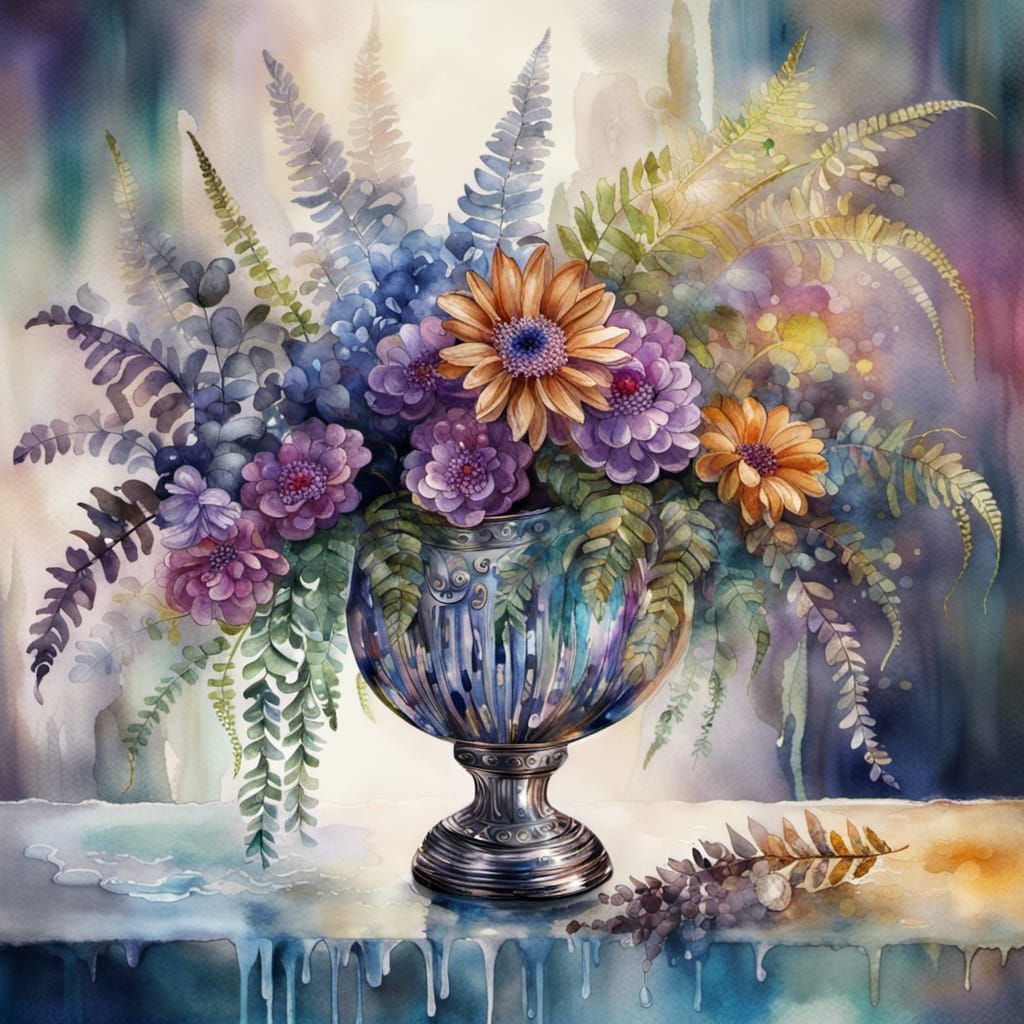 Crystal Vase of Flowers in Watercolour
