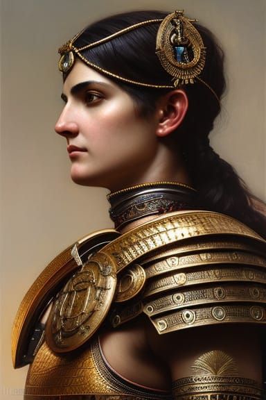 Female Roman Centurion in Ornate Bronze Armor