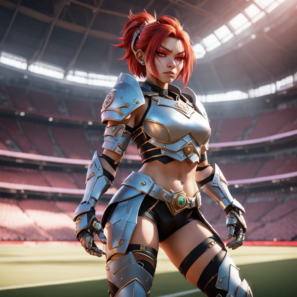 Red-Haired Orc Girl in Anime Style Fantasy Football