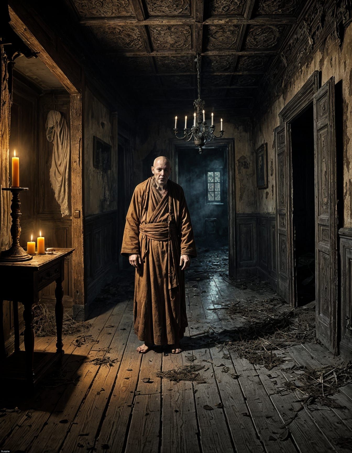 Ghostly Monk Apparition in Haunted House