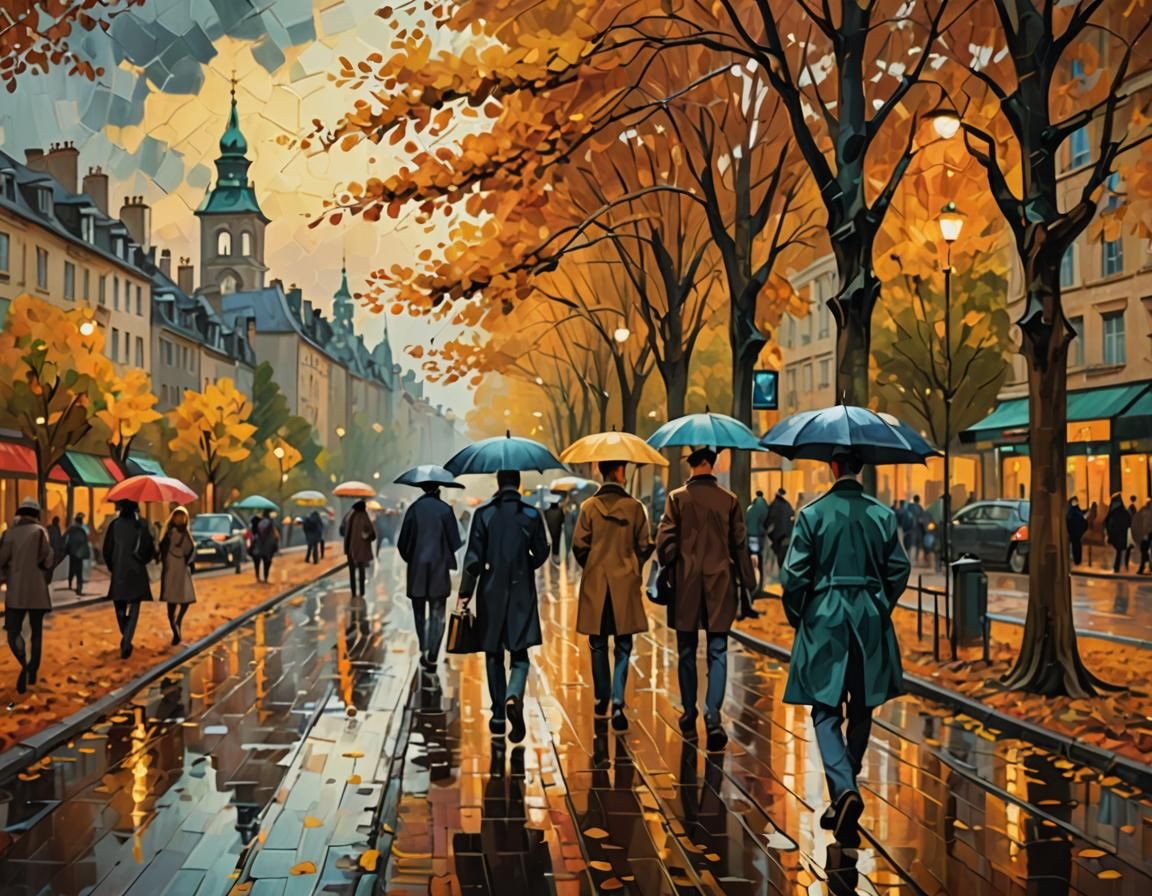 Autumn Park Scene in Impressionist Style