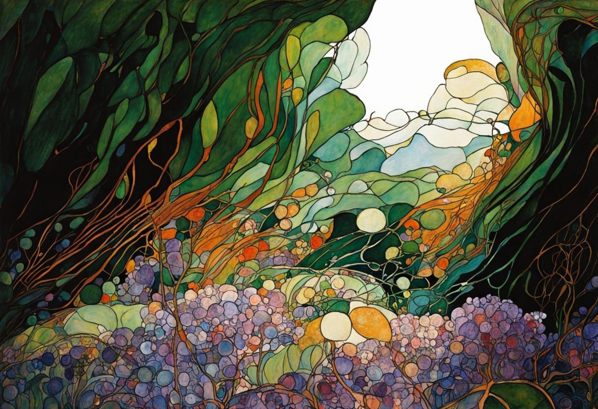 Intricate Organic Line Drawing in Pastel Colors