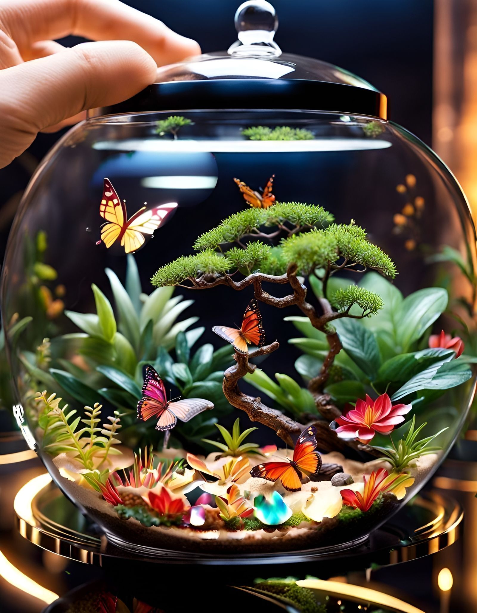 Zen Garden Terrarium with Bonsai in 8K 3D
