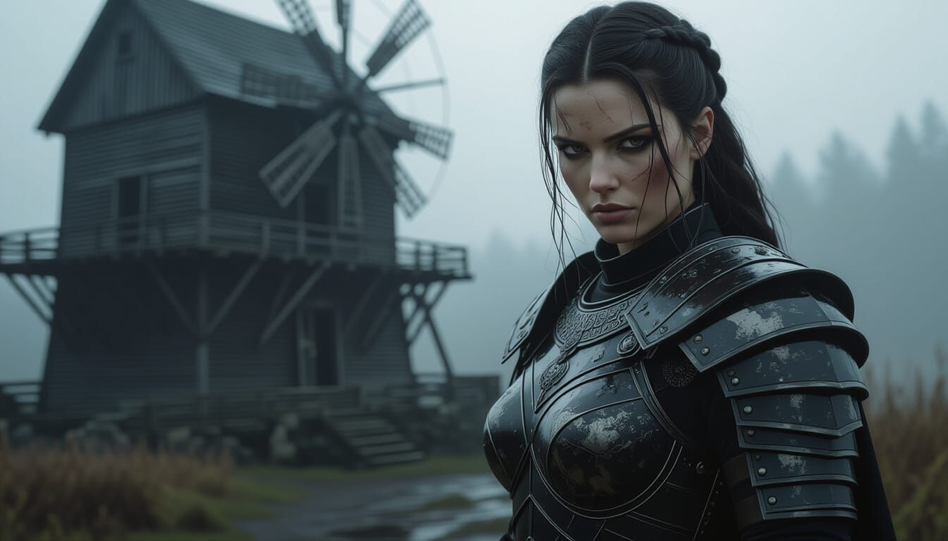 Stoic Warrior Woman in Dark Fantasy Armor