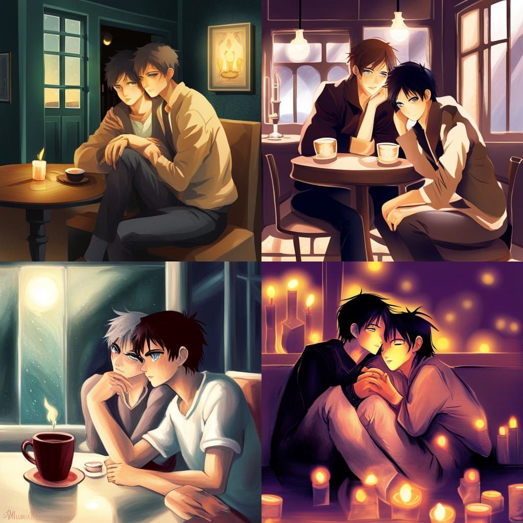 Intimate Cafe Encounter in Anime Style