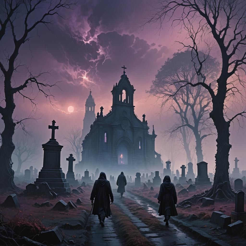 Dark Fantasy Cemetery Chase in Beksiński Style