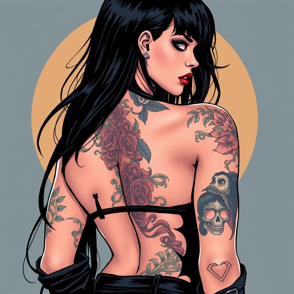 Mysterious Tattooed Woman in Comic Book Style