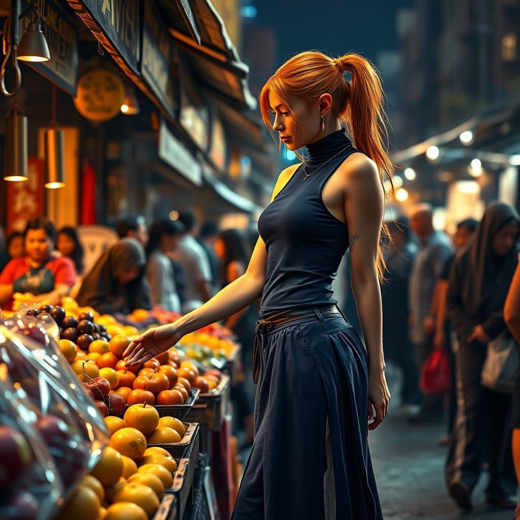 Vibrant Elf Druid in Night Market Splendor