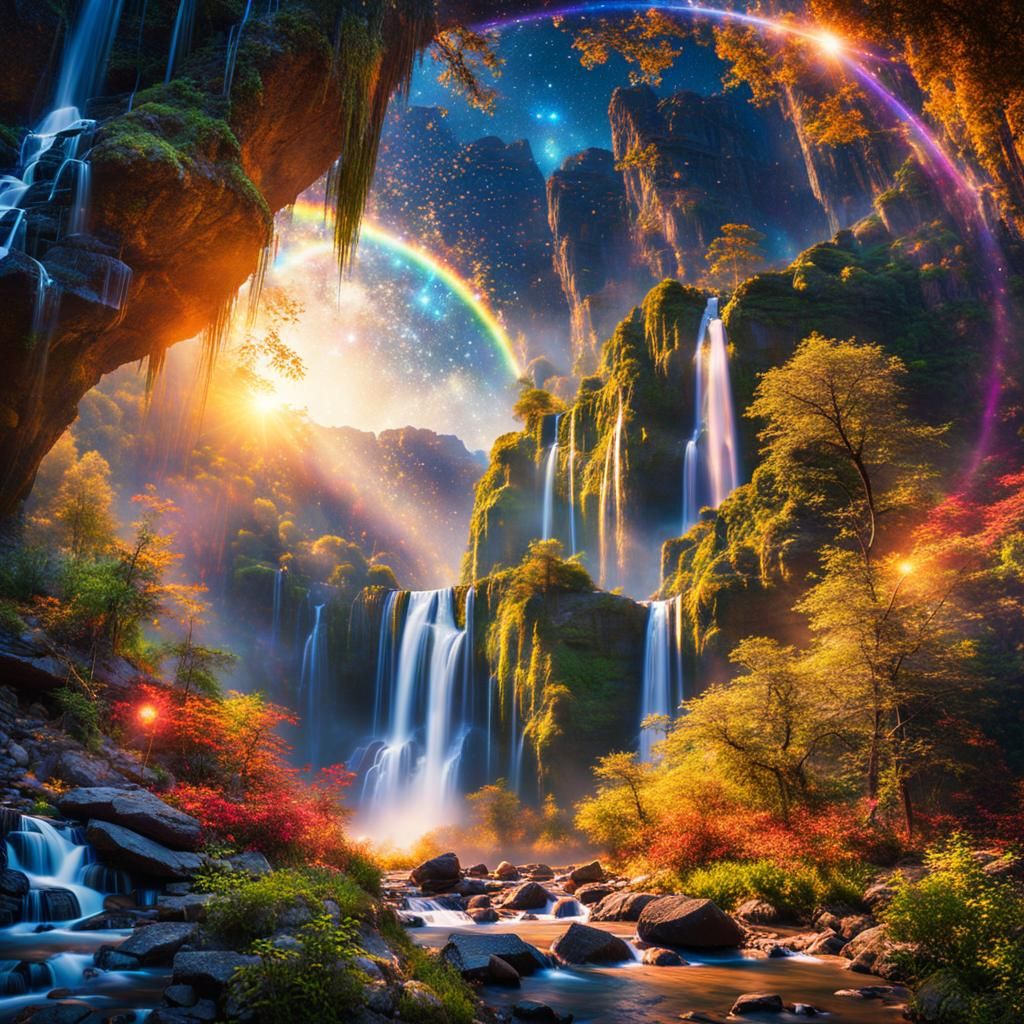 Epic Cosmic Falls in Digital Matte Painting