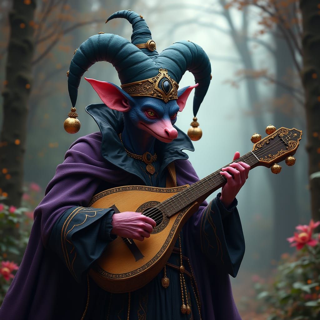 Tiefling Bard with Lute in Ornate Fantasy Art