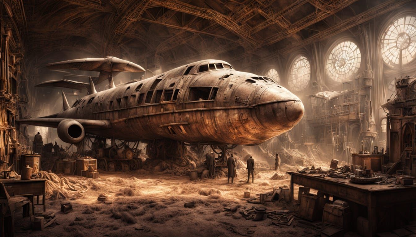 Dusty Fairground Rides Await Repair in Maximalist Digital Pa...