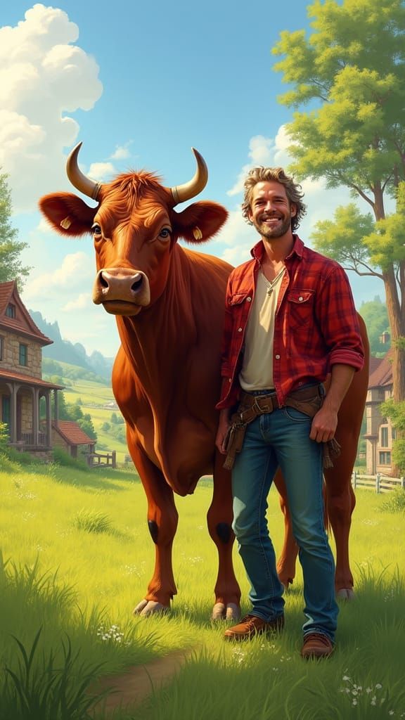 A Healthy Brown Cow in a Serene Countryside Scene