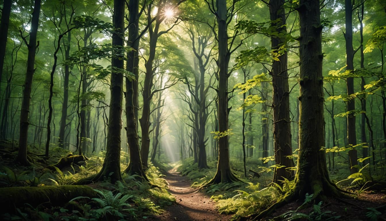 Serene Whispering Woods with Volumetric Lighting