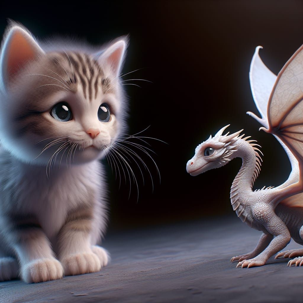 Tiny Kitten and Baby Dragon Form Unlikely Friendship