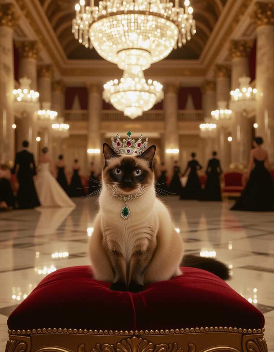 Regal Siamese Cat in Crown at Art Deco Ball
