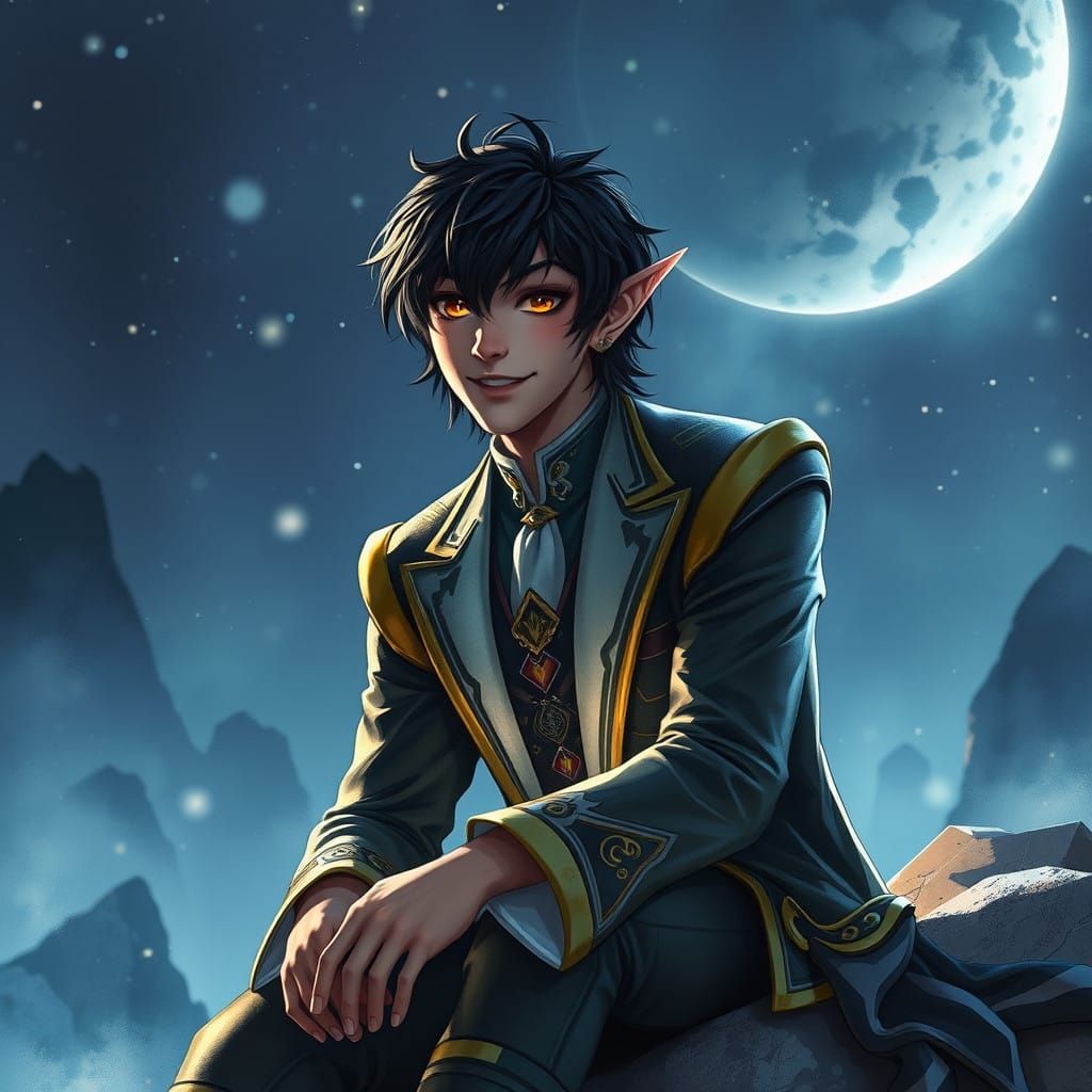 Dark Haired Elf in Elegant Watercolor Portrait