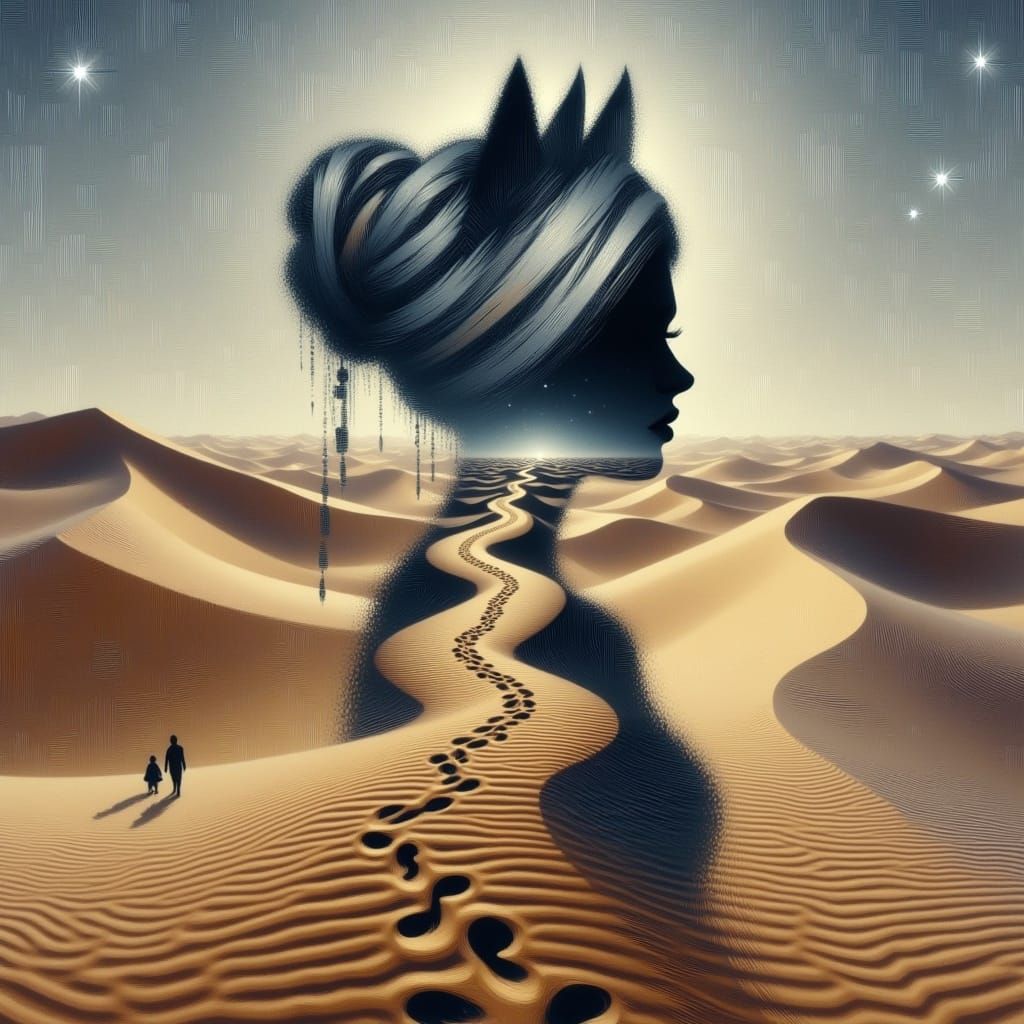 Surreal Desert Scene Features Fennec's Silhouette Amidst Dun...