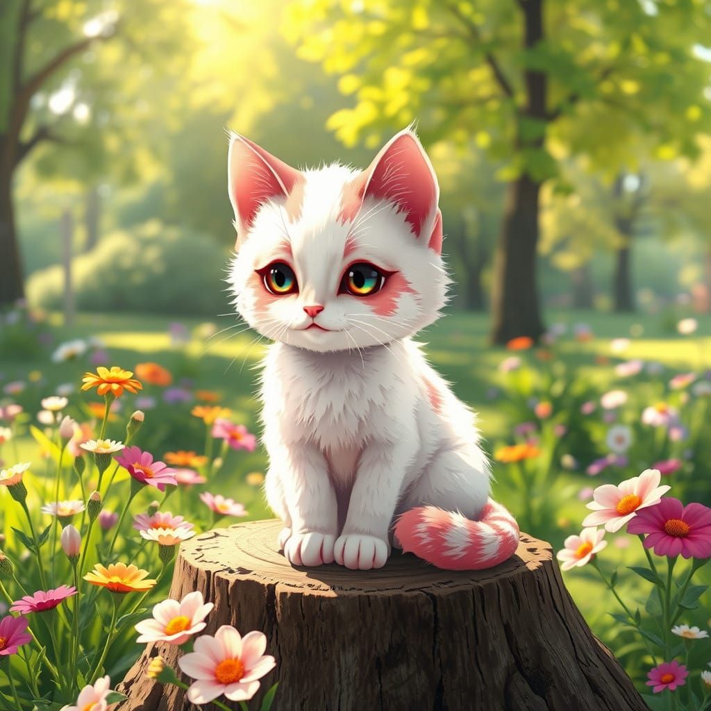 Charming Anime Cat in Vibrant Park Setting