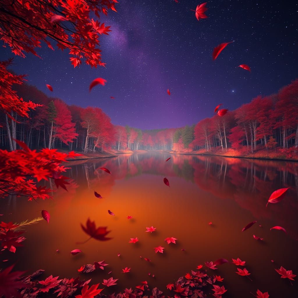 Synthwave Maple Syrup Lake Under Starry Sky