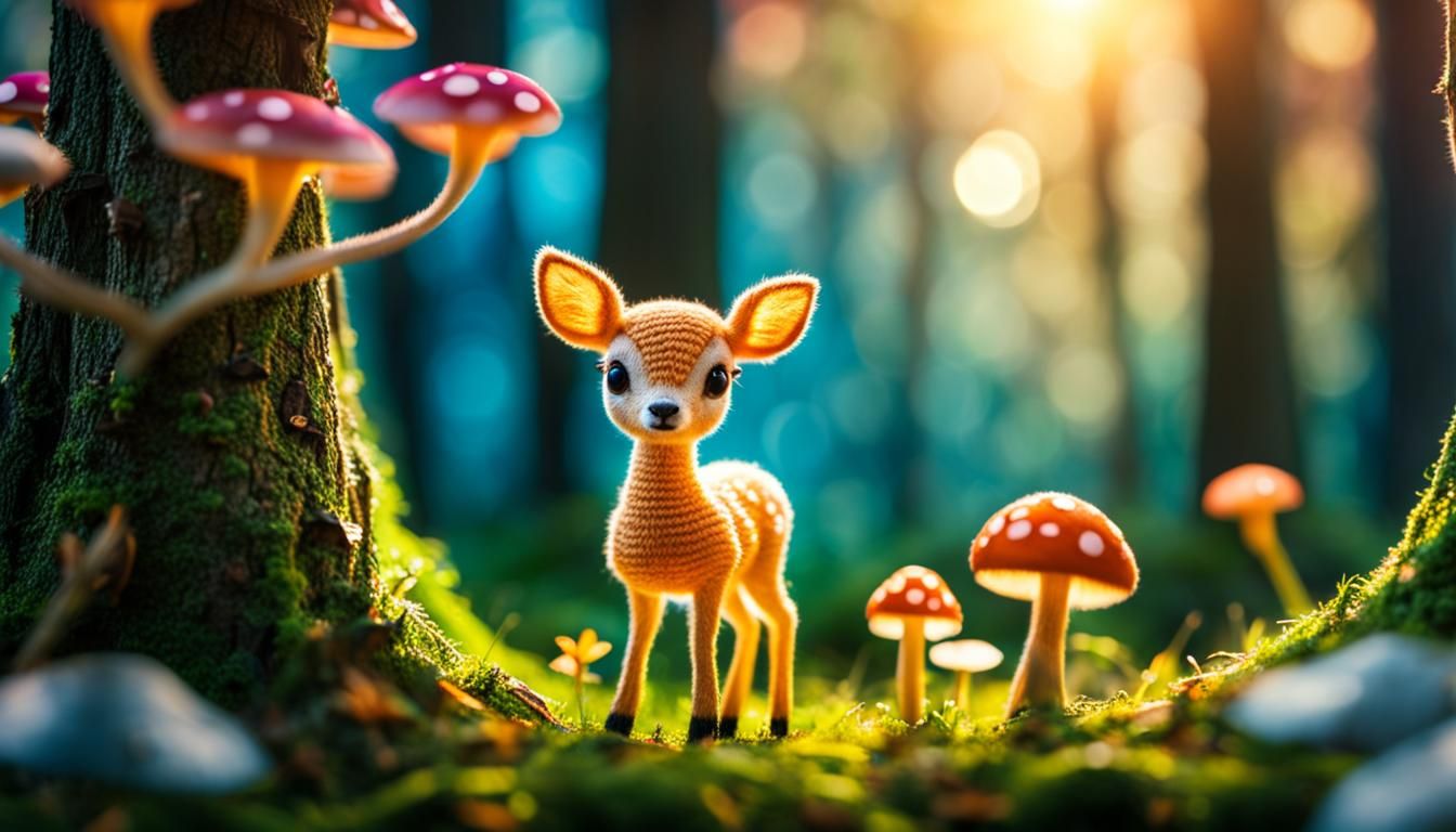 Yarn Baby Deer in Magical Grove HD Wallpaper