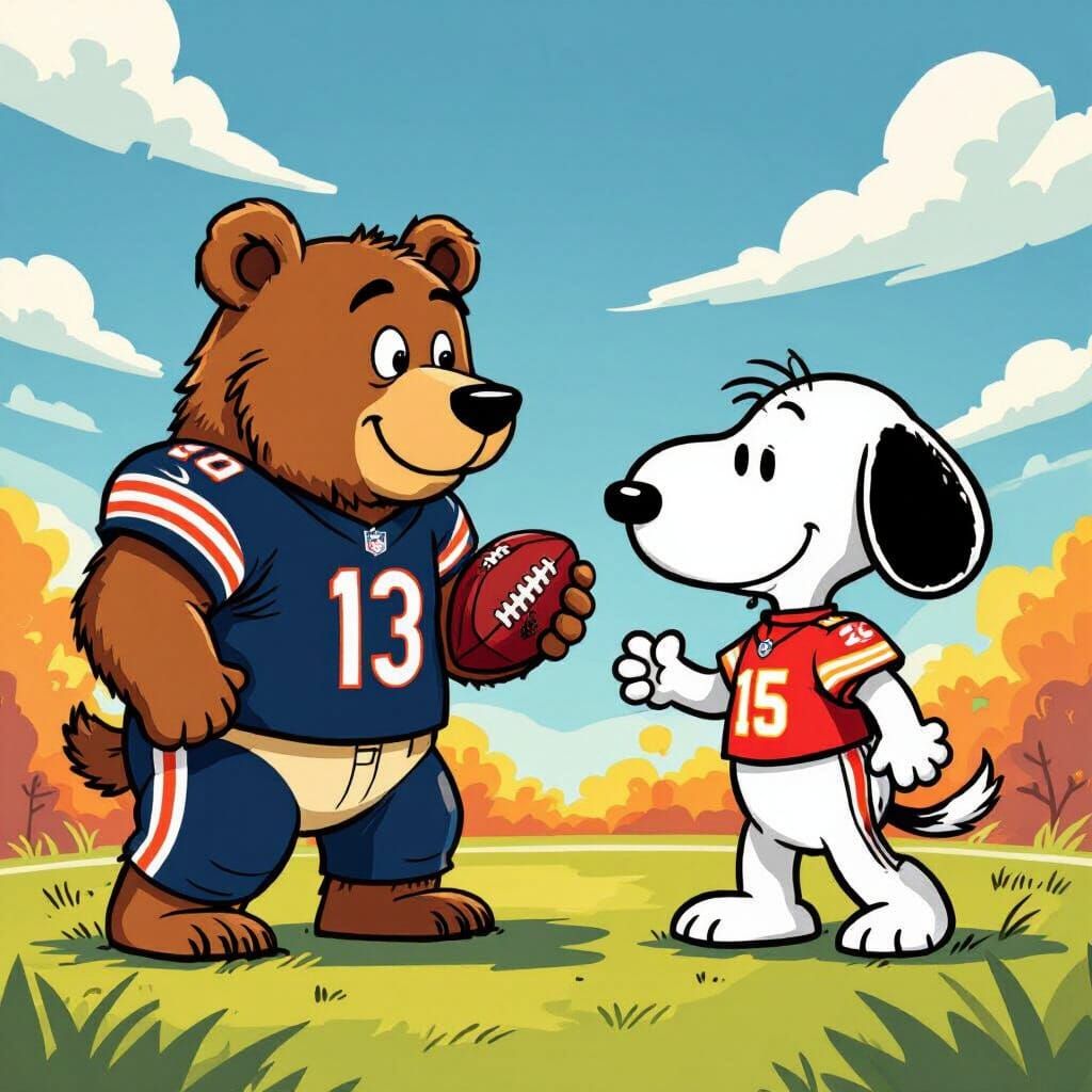 Kodiak Bear Mascot Versus Snoopy in Cartoon Style