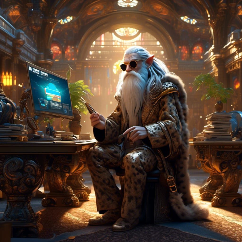 Leopard Gandalf Gazing at Financial Screens