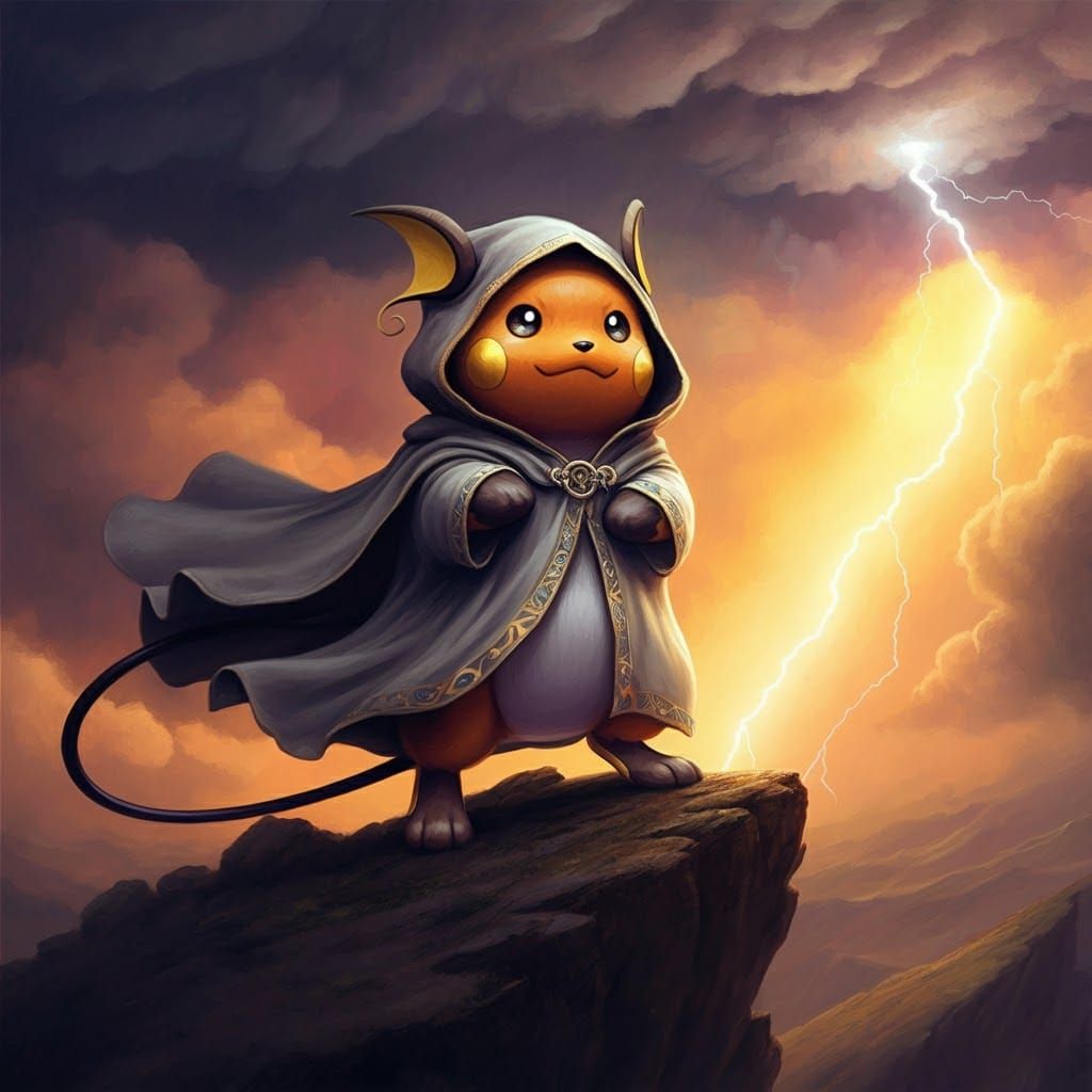Raichu Electromancer Summons Lightning in Oil Painting Style