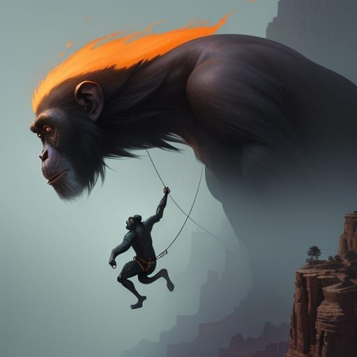 Chimpanzee Tightrope Walker Over Grand Canyon in Art Nouveau...