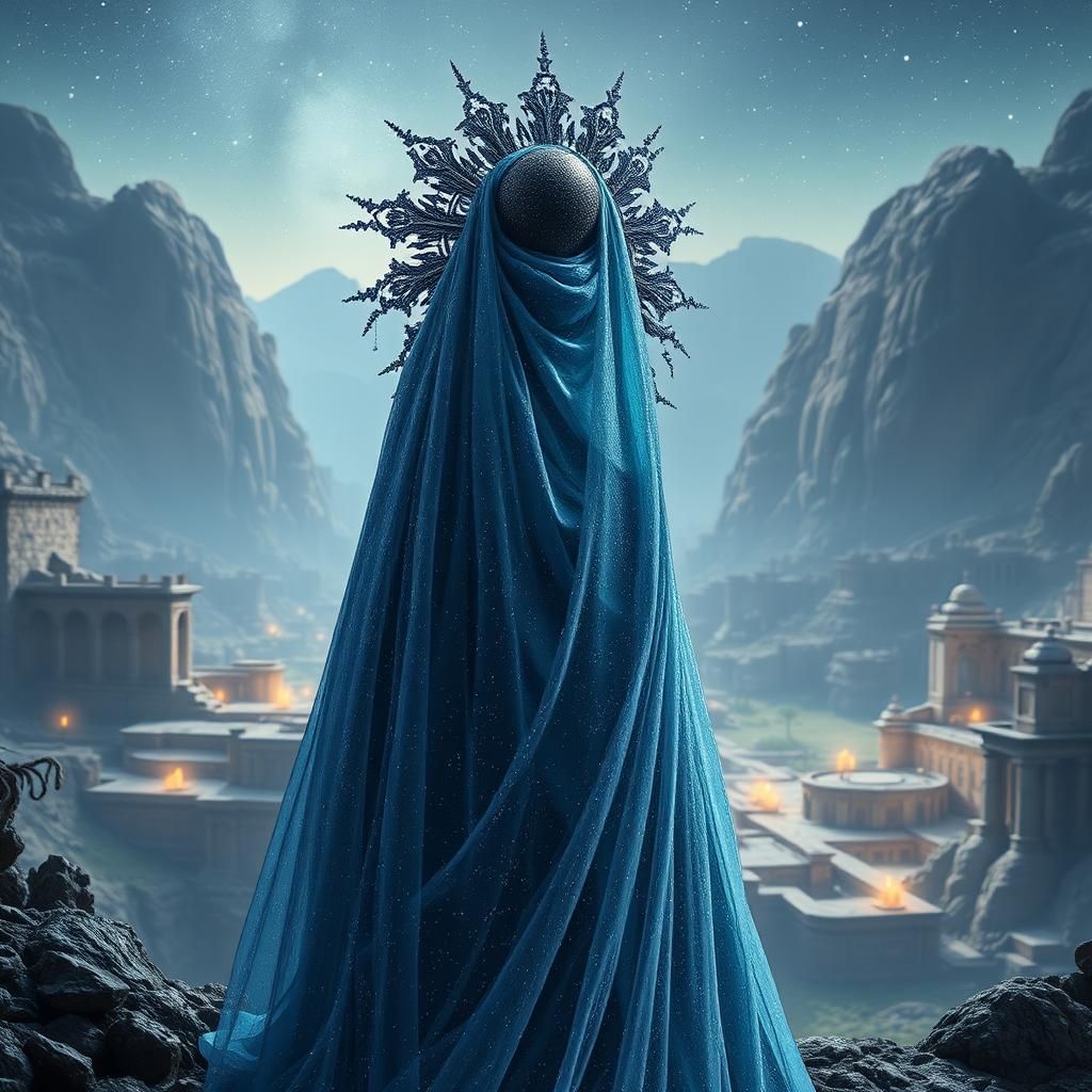 Anthropomorphic Night Queen in Karst Fractal Gradient