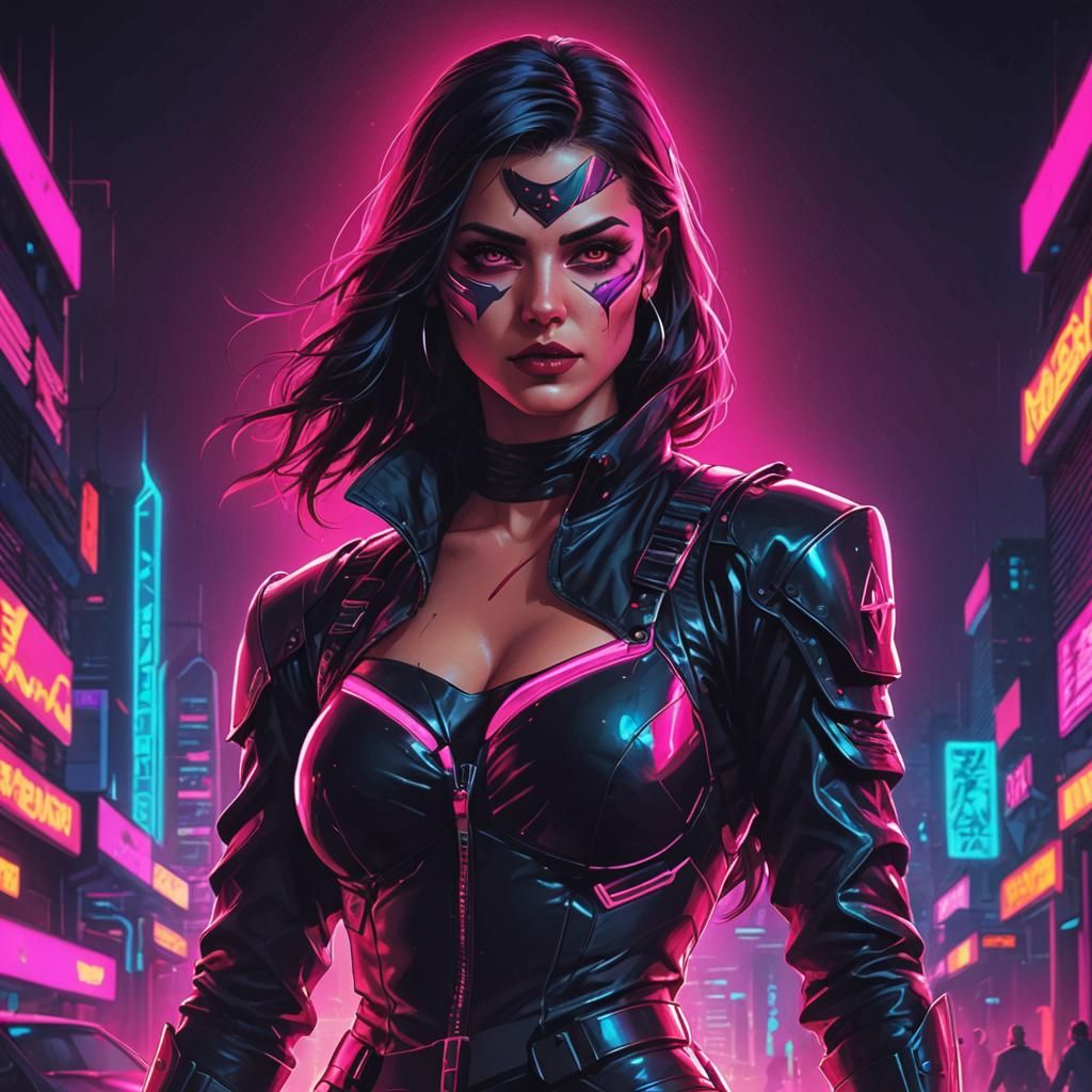 Assassin Woman in Synthwave Neon Retro Style