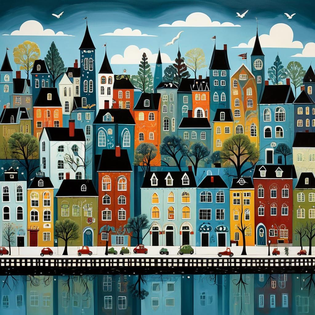 Whimsical Town Cityscape, Debbie Criswell