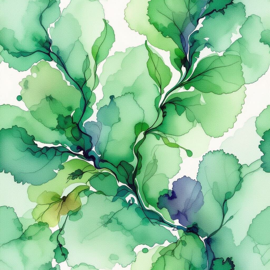 Lush Green Botanical Patterns in Watercolor Style