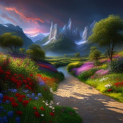 Impressionistic Floral Fantasy: Detailed Matte Painting