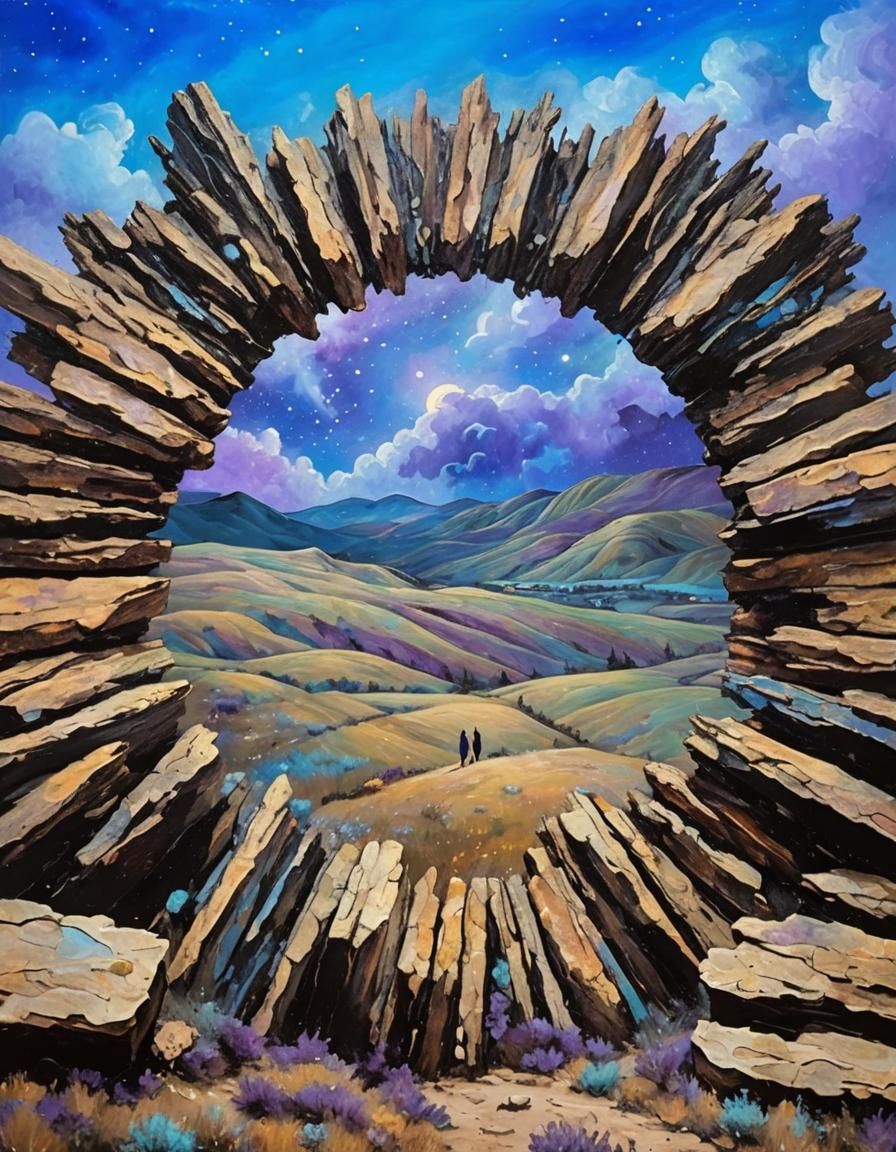 Dreamy Surreal Landscape with Starry Night Sky