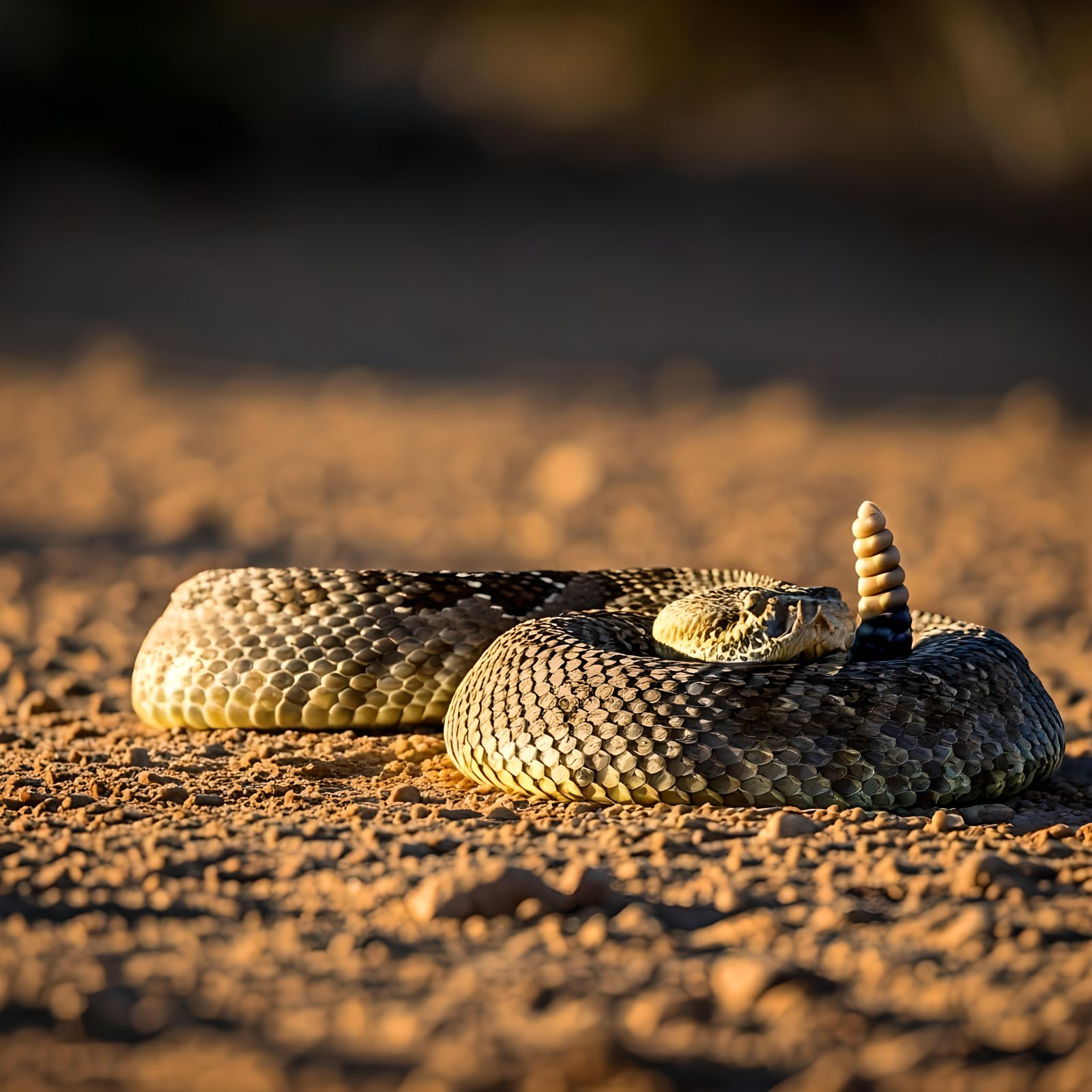 Diamondback Rattlesnake in Sun-Scorched Desert Landscape