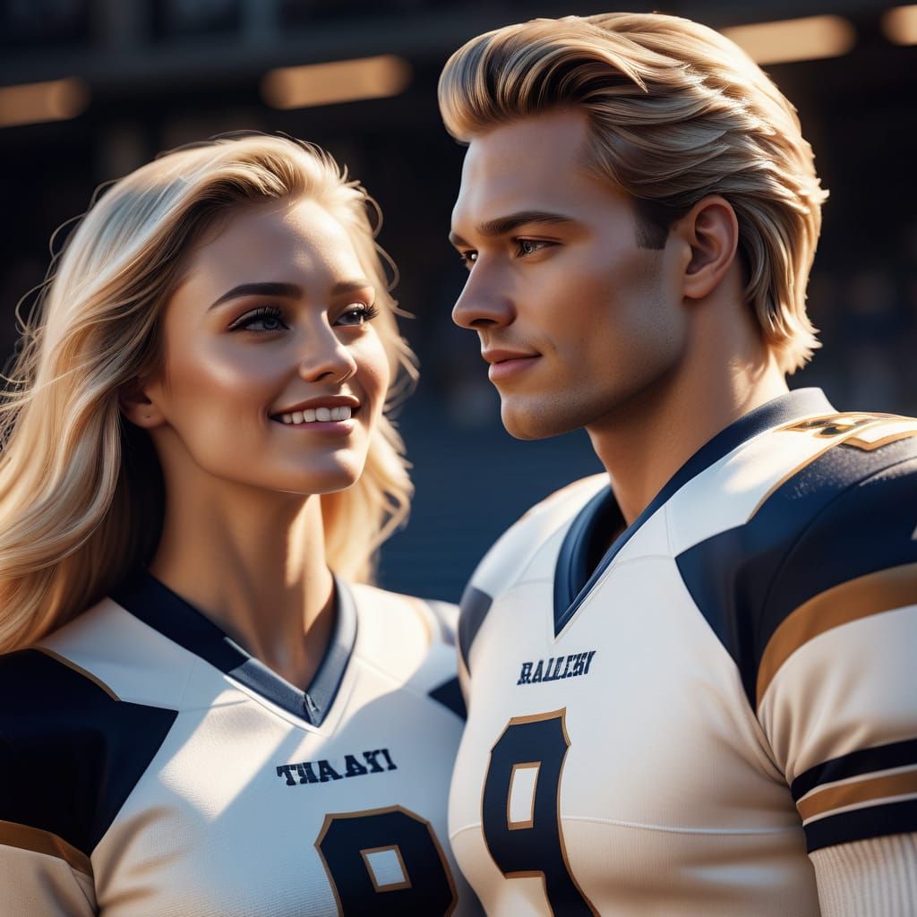 Confident College Couple Exudes Adoration in Hyper-Realistic...
