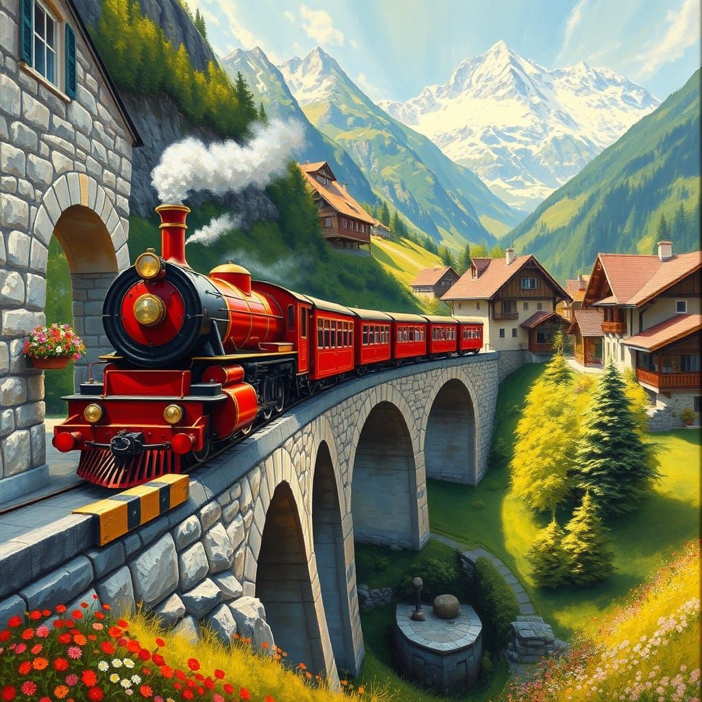 Vintage Steam Train Chugs Along Quaint Swiss Village Amidst ...
