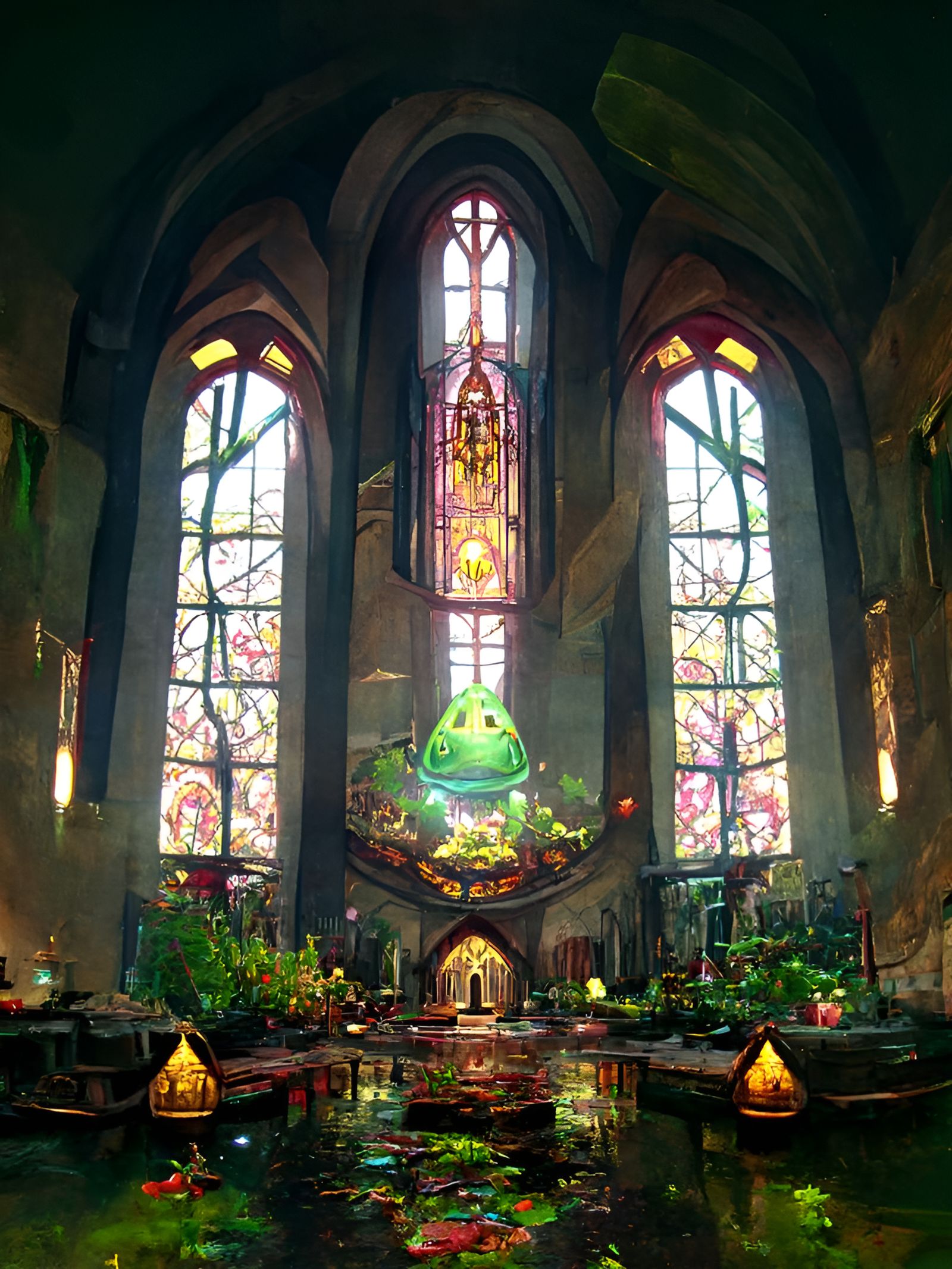 Elaborate Frog Cathedral Interior in Digital Painting Style