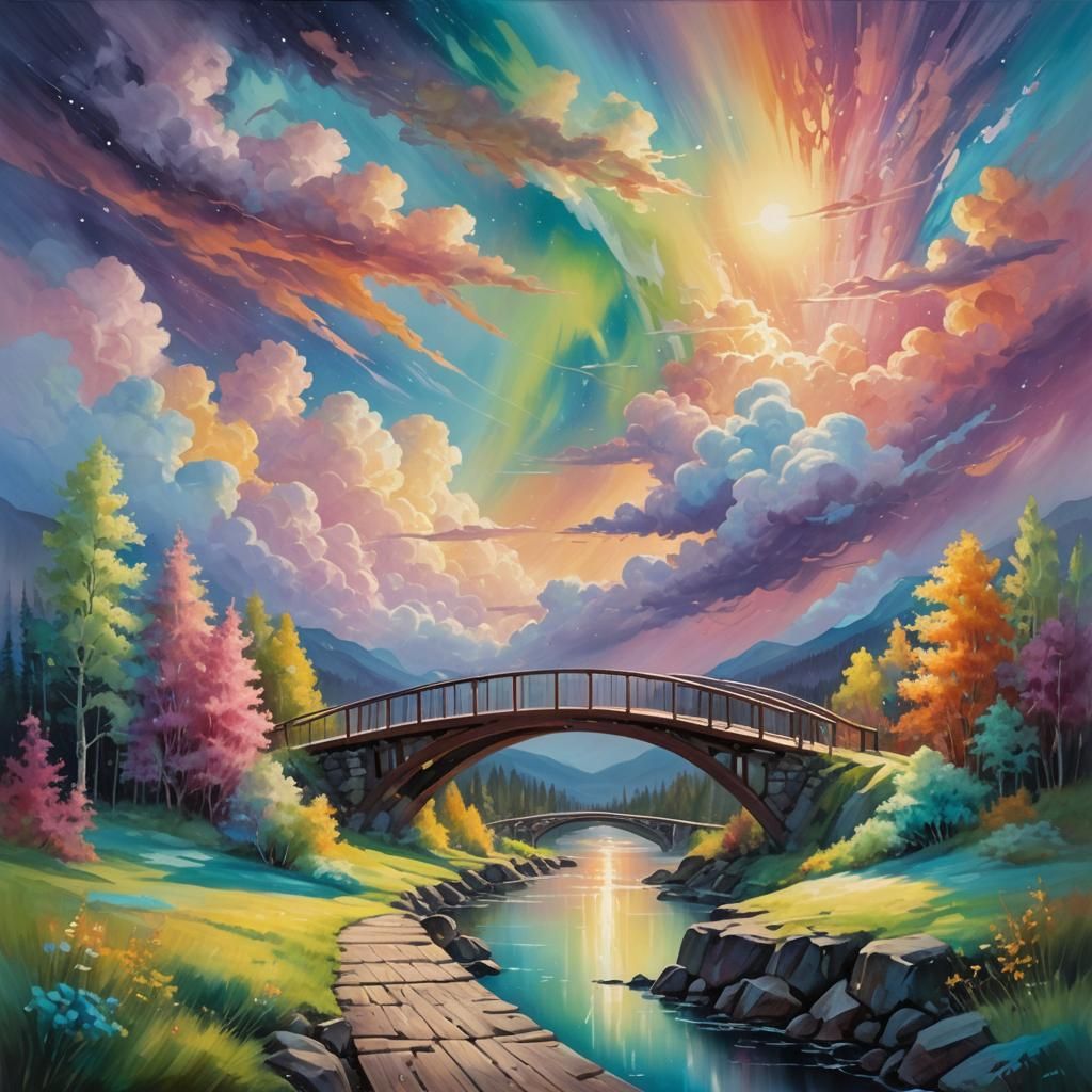 Aurora Bridge: A Vibrant Oil Painting
