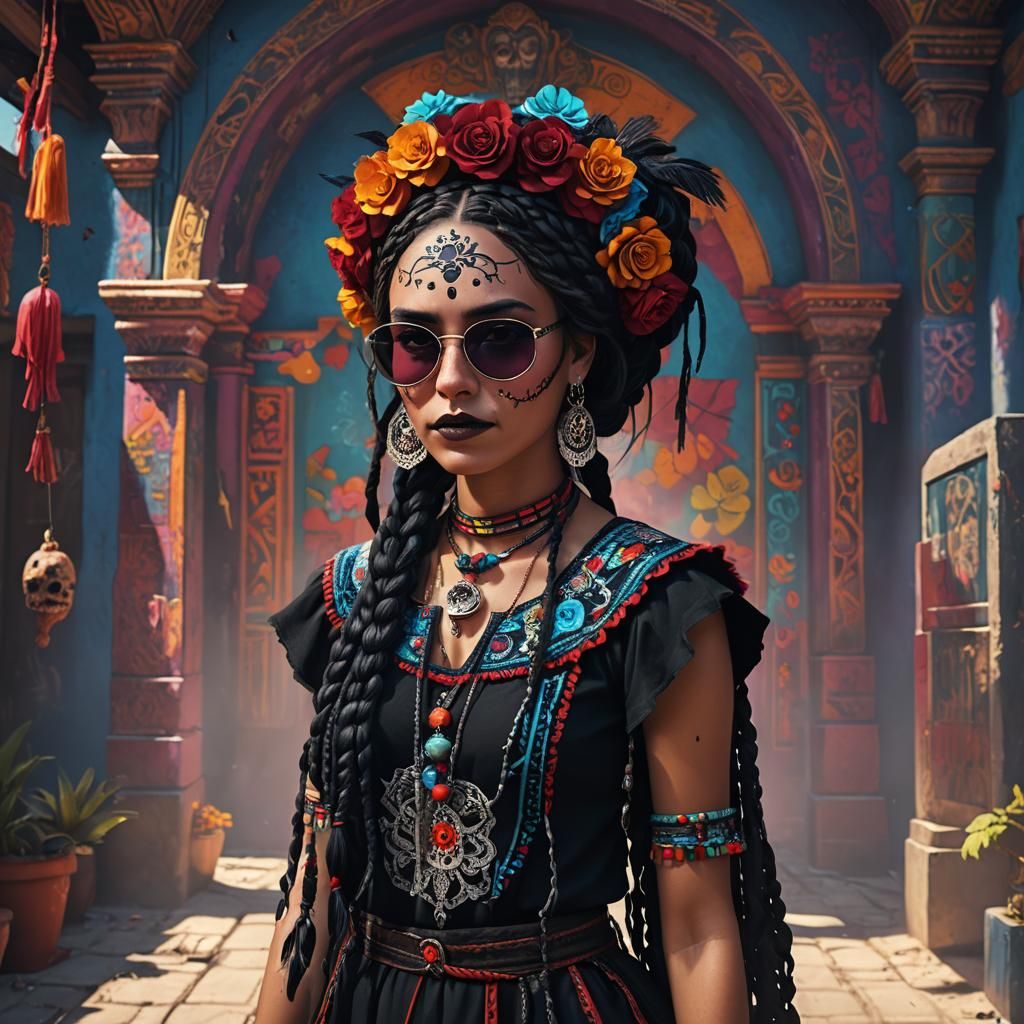 Venezuelan Catrina Portrait in Fantasy Concept Art Style