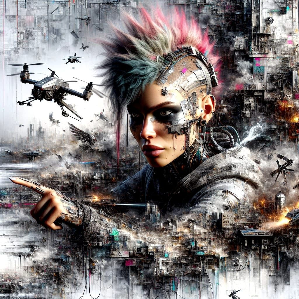 Cyberpunk Goddess in Post-Apocalyptic Chaos