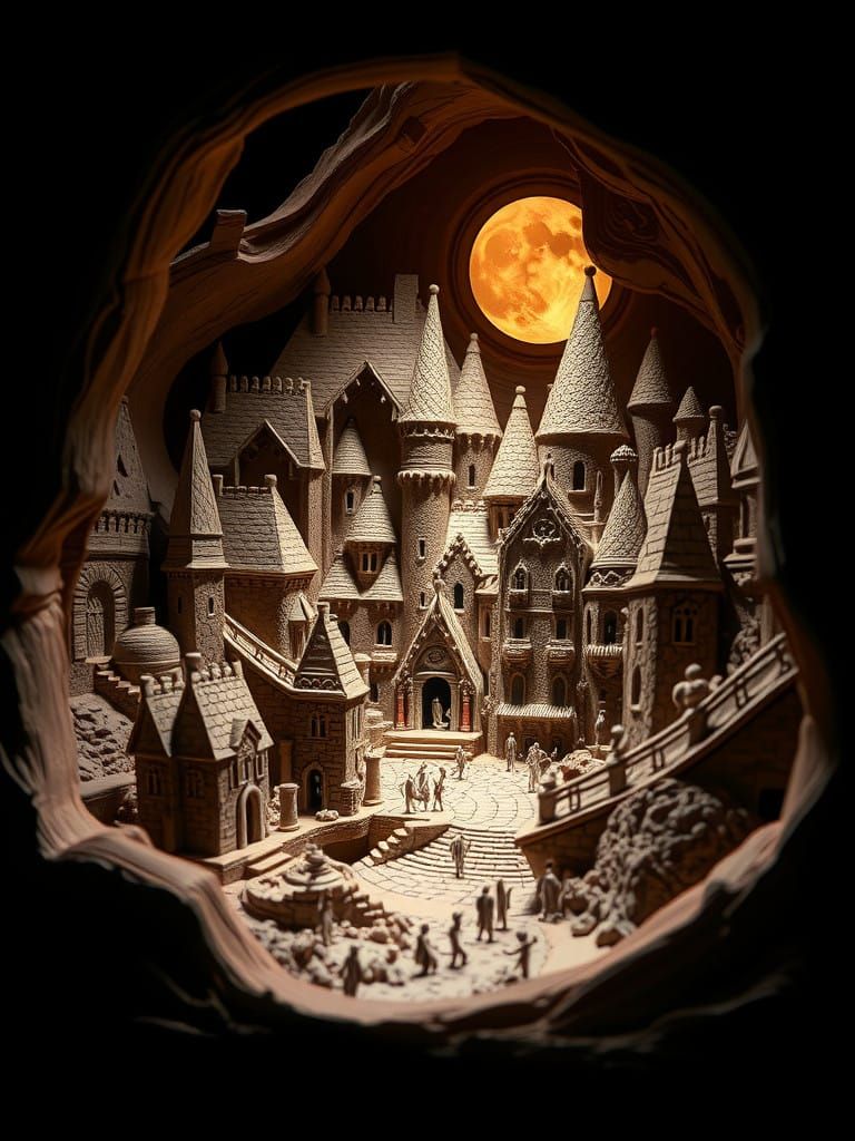 Shadow Box City Sculpture in Red Clay, Award-Winning Fine Ar...