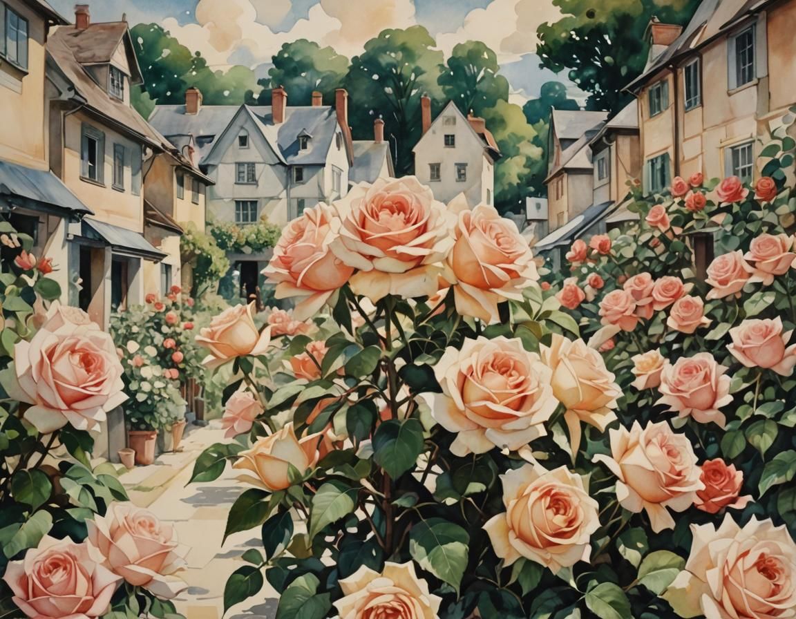 Village Festival of Roses in Art Deco Style