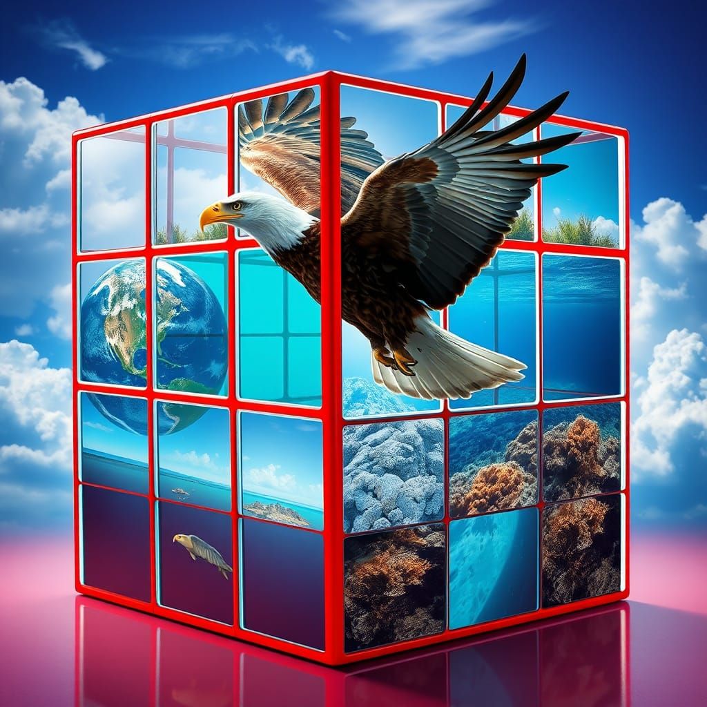 Glass Rubik's Cube with Earth Imagery as Splash Art