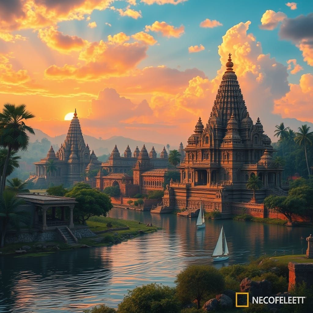 Ancient Indian Temples Amidst Vibrant Landscape